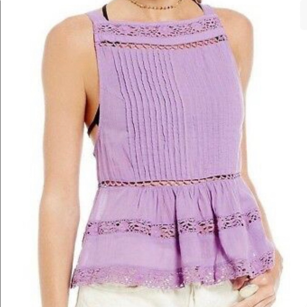 Free People Purple Tank with Crochet Detail Size M